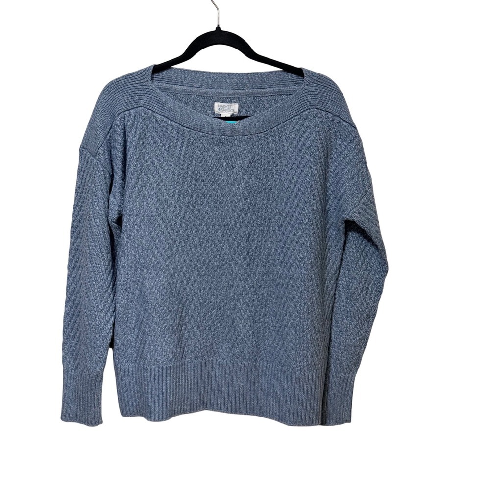 Market & Spruce Womens Blue Textured Chevron Boatneck Sweater M WGS10969-A